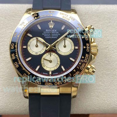 Super Clone 1:1 Rolex Gold Daytona Black Face Gain Weight QF 4131 Watch Rubber Strap 
